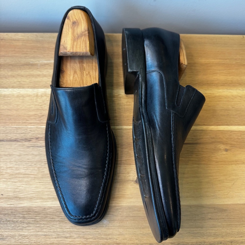 Bruno Magli Raging Men 9.5 M Black Leather Moc Toe Loafers Made in Italy